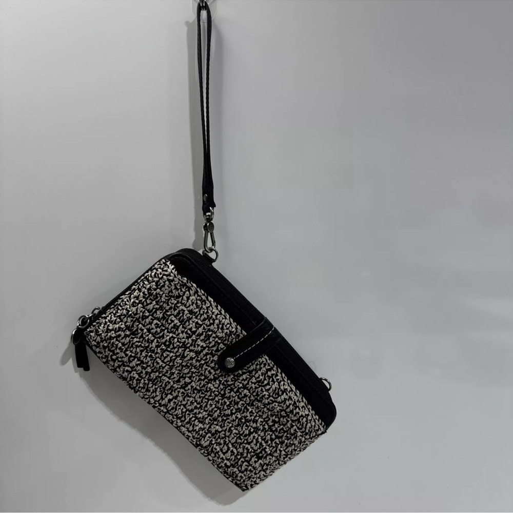 The Sak Crochet Smartphone Wallet Wristlet Crochet Front BLACK/WHITE. 8"X 4.5".